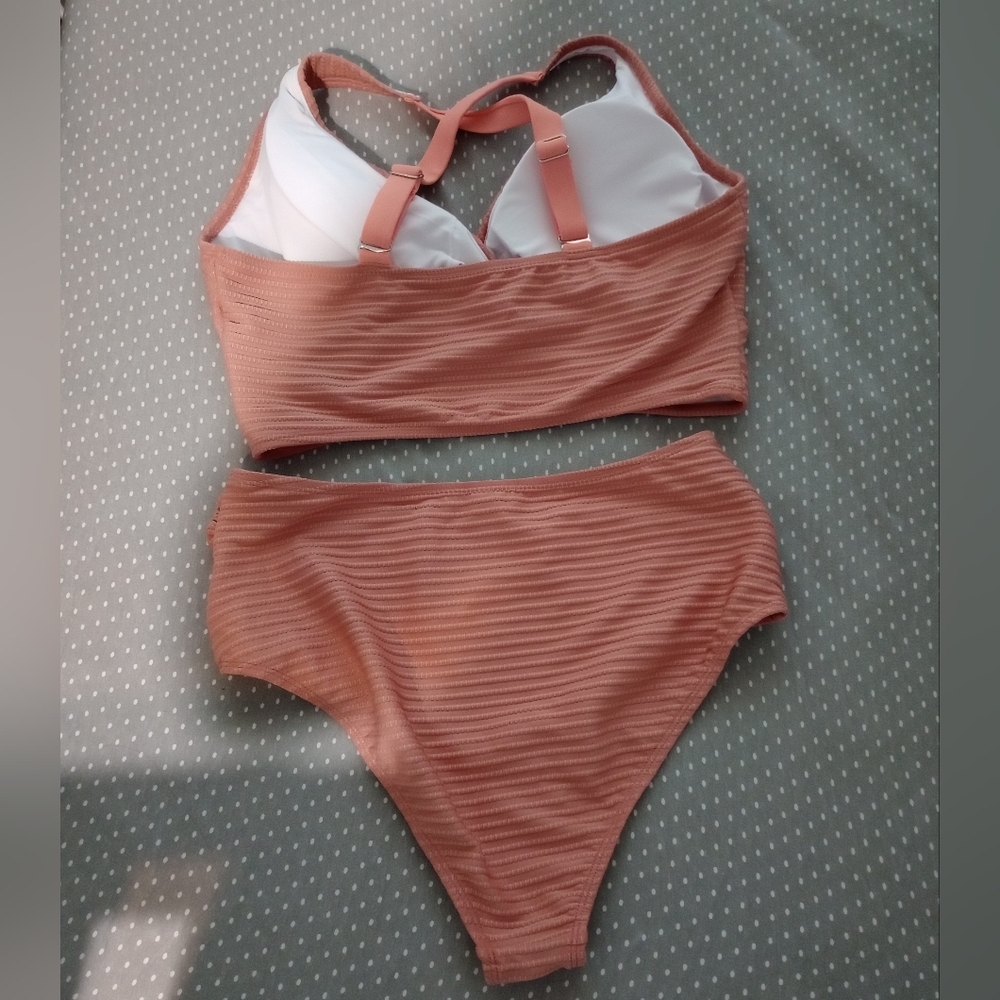 Ribbed Pink Bikini Set Size Large L - Picture 7 of 8